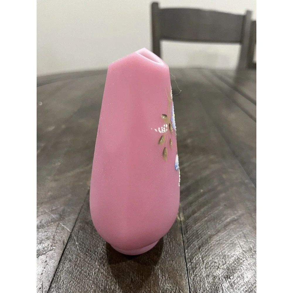 Fenton Rose Quartz Glass Vase Morning‎ Glories Decoration 1980's - 4.5